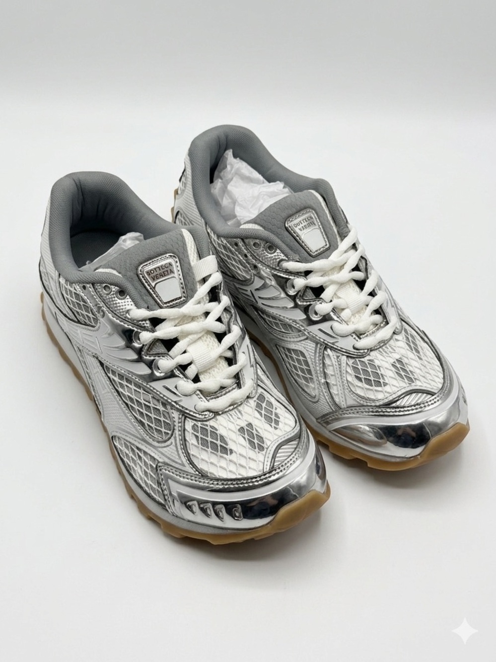 Bottega Veneta Silver White Mesh Runner Sneakers